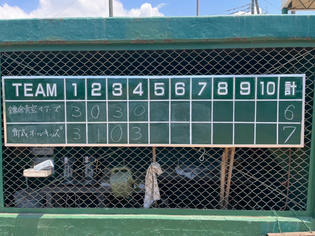 低学年チーム初試合のスコアボード